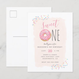 Blush | Roze Doughnut Sprinkle Sweet 1ste verjaard Uitnodiging Briefkaart
