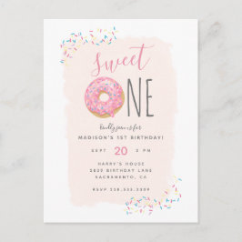 Blush | Roze Doughnut Sprinkle Sweet 1ste verjaard Uitnodiging Briefkaart