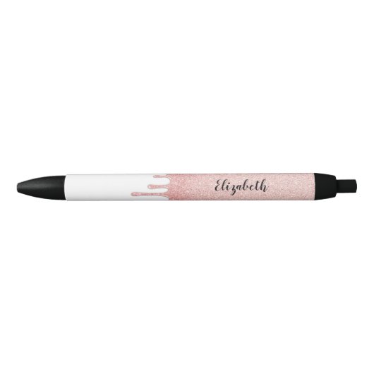 Blush roze drift Glitter Custom Monogram Name Zwarte Inkt Pen (Voorkant)
