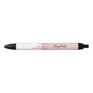 Blush roze drift glitter monogram naam zwart in zwarte inkt pen