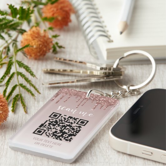 Blush roze drift Glitter QR Code Business Sleutelhanger (Voorkant Rechts)