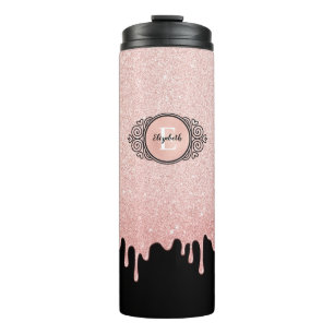 Blush Roze dripende glitter Monogram naam Thermosbeker