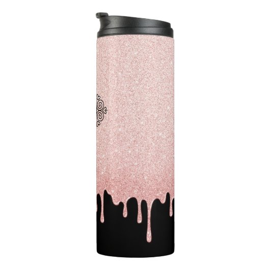 Blush Roze dripende glitter Monogram naam Thermosbeker (Geroteerd rechts)