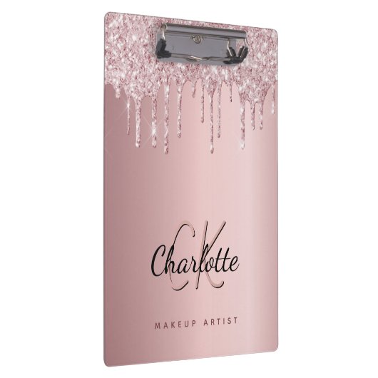 Blush roze druppels monogram bedrijf klembord (Rechts)