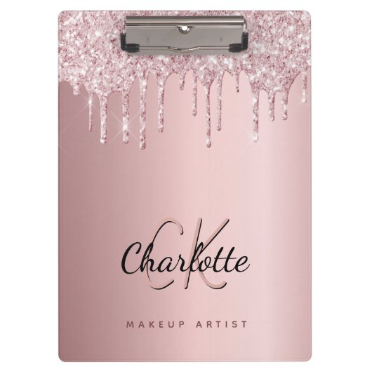 Blush roze druppels monogram bedrijf klembord (Voorkant)