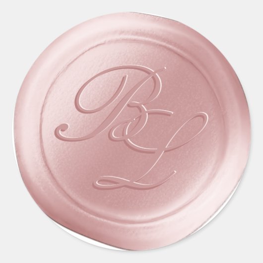 Blush Roze Dubbele Monogram Faux Wax Seal Stickers (Voorkant)
