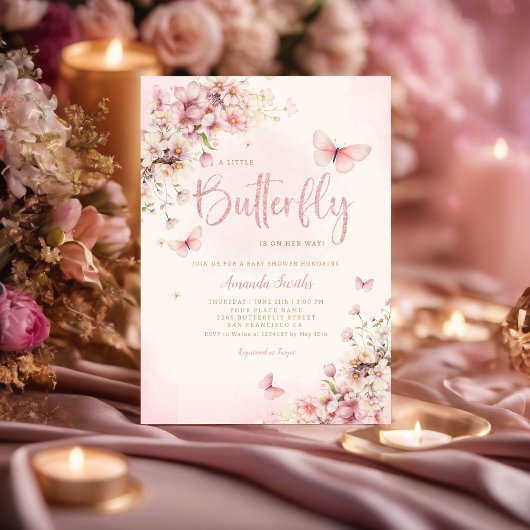 Blush roze een beetje vlinder meisje Baby shower Kaart