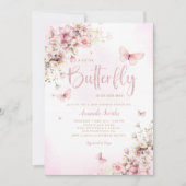 Blush roze een beetje vlinder meisje Baby shower Kaart (Voorkant)