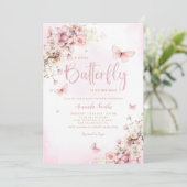 Blush roze een beetje vlinder meisje Baby shower Kaart (Staand voorkant)