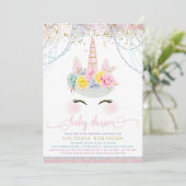 Blush roze eenhoorn meisje Baby shower Kaart (Staand voorkant)