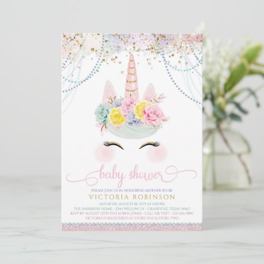 Blush roze eenhoorn meisje Baby shower Kaart (Staand voorkant)