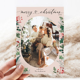 Blush Roze Eenvoudig 1 Foto Merry Christmas Kaart