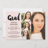 Blush roze eenvoudig Afstudeerder script 4 foto's  Kaart (Voorkant)