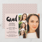Blush roze eenvoudig Afstudeerder script 4 foto's  Kaart (Voorkant / Achterkant)