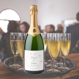 Blush Roze Eenvoudig Hart Krans Bruiloft Sparkling Wijnetiket