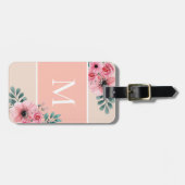 Blush roze | Eenvoudig kleurenblok Monogram Floral Bagagelabel (Voorkant horizontaal)