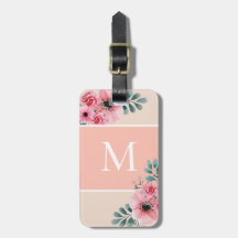 Blush roze | Eenvoudig kleurenblok Monogram Floral