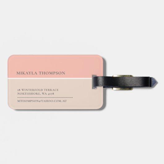 Blush roze | Eenvoudig kleurenblok Monogram Floral Bagagelabel (Achterkant horizontaal)