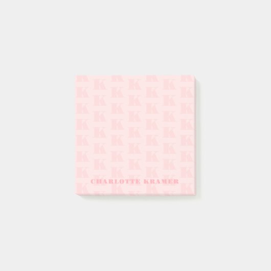 Blush Roze Eenvoudig Modern Monogram Initiaal Lett Post-it® Notes (Voorkant)