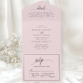 Blush Roze Eenvoudig Modern Script All In One Uitnodiging