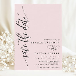Blush Roze Eenvoudig Modern Script Save The Date