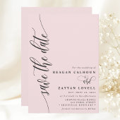 Blush Roze Eenvoudig Modern Script Save The Date