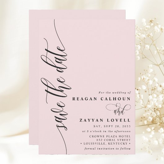 Blush Roze Eenvoudig Modern Script Save The Date