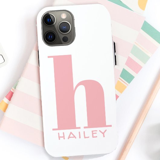 Blush Roze Eenvoudig monogram en naam Case-Mate iPhone Case