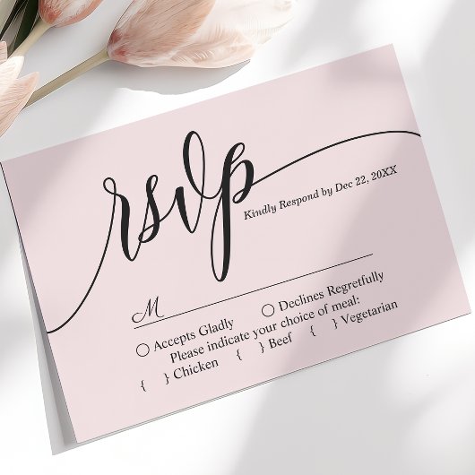 Blush Roze Eenvoudig Script Bruiloft RSVP Kaart