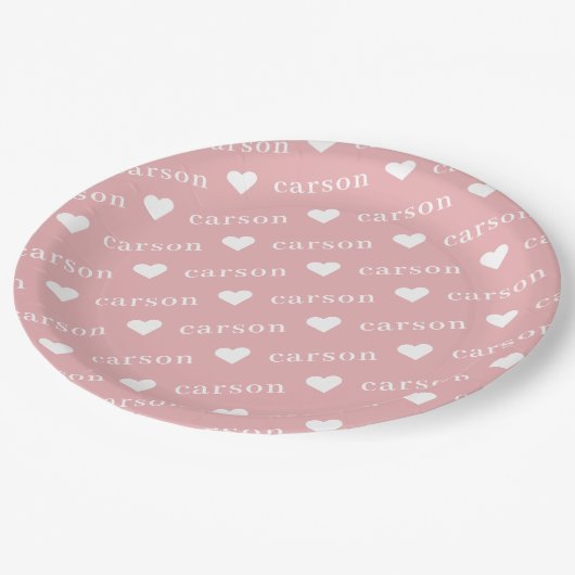 Blush roze Eenvoudige, aangepaste herhalingsnaam Papieren Bordje (Gekanteld)