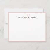 Blush roze, eenvoudige chic minimalist monogram notitiekaartje (Voorkant)