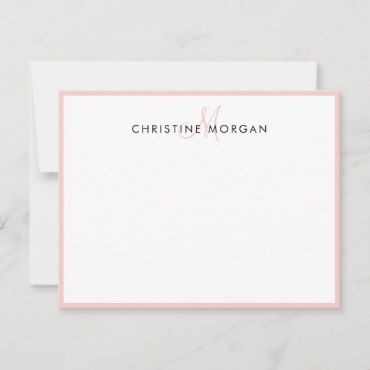 Blush roze, eenvoudige chic minimalist monogram notitiekaartje (Voorkant)