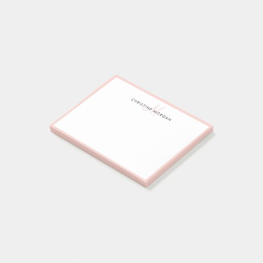Blush roze, eenvoudige chic minimalist monogram post-it® notes (Schuin)