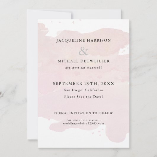 Blush Roze Eenvoudige Elegant Moderne Manuscript W Save The Date (Achterkant)