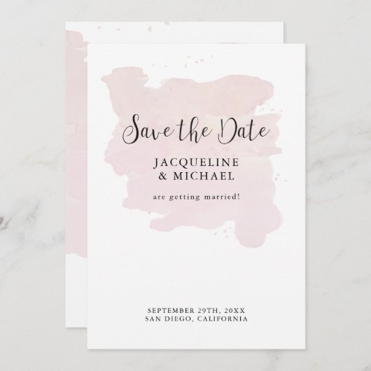 Blush Roze Eenvoudige Elegant Moderne Manuscript W Save The Date (Voorkant / Achterkant)