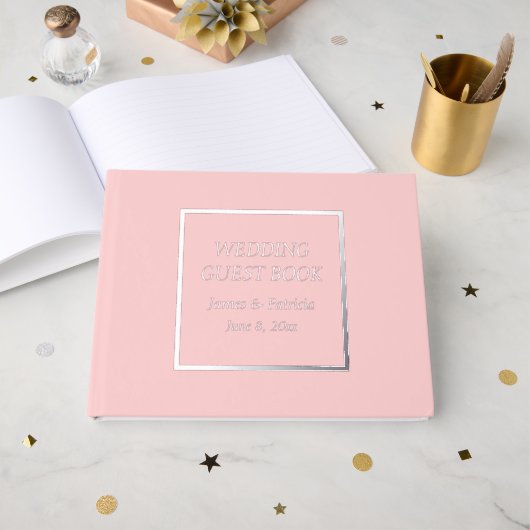 Blush Roze Eenvoudige gestileerde belettering brui Gastenboek (Voorkant open)