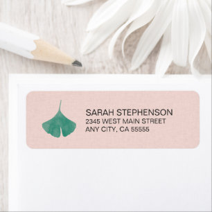 Blush Roze Eenvoudige Ginkgo Leaf Natuur Etiket