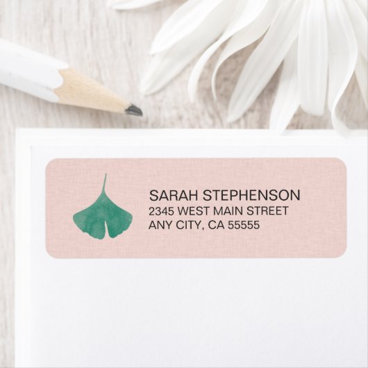 Blush Roze Eenvoudige Ginkgo Leaf Natuur Etiket (Insitu)