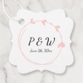 Blush Roze Eenvoudige Hart Krans Monogram Huwelijk Bedankjes Labels (Voorkant)