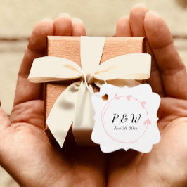 Blush Roze Eenvoudige Hart Krans Monogram Huwelijk Bedankjes Labels