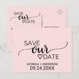 Blush roze eenvoudige kalligrafie Bespaar onze dat Aankondigingskaart