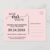 Blush roze eenvoudige kalligrafie Bespaar onze dat Aankondigingskaart (Achterkant)