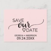 Blush roze eenvoudige kalligrafie Bespaar onze dat Aankondigingskaart (Voorkant)