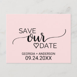 Blush roze eenvoudige kalligrafie Bespaar onze dat Aankondigingskaart