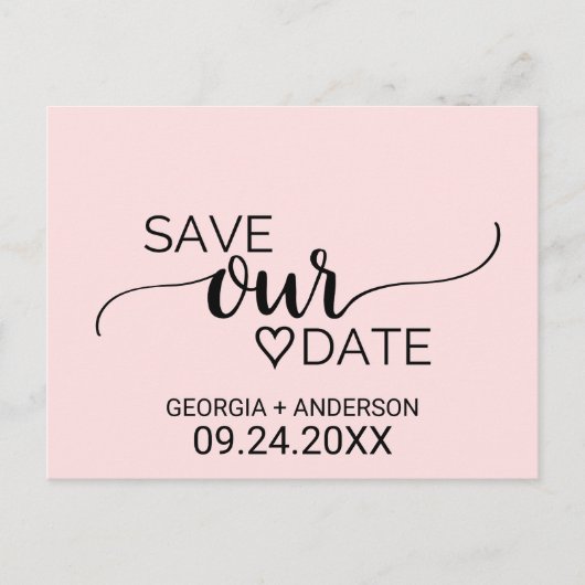 Blush roze eenvoudige kalligrafie Bespaar onze dat Aankondigingskaart (Voorkant)