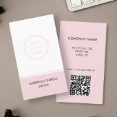Blush Roze Eenvoudige Logo QR Code Visitekaartje