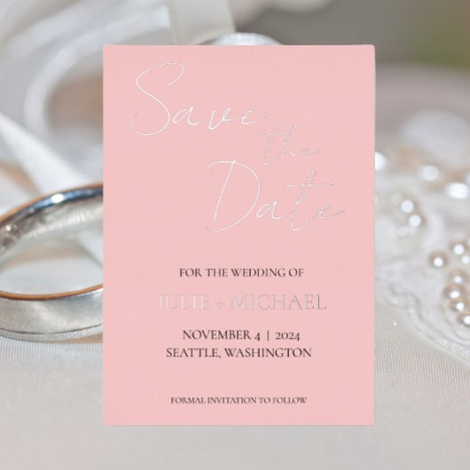 Blush Roze Eenvoudige Stijl Bruiloft Save the Date Folie Uitnodiging