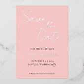 Blush Roze Eenvoudige Stijl Bruiloft Save the Date Folie Uitnodiging (Voorkant)