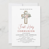 Blush Roze Eerste Heilige Communie Bloemen Roos Kaart (Voorkant)