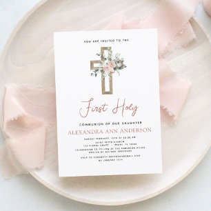 Blush Roze Eerste Heilige Communie Bloemen Roos Kaart